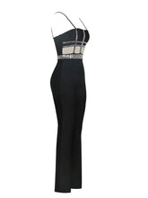 Load image into Gallery viewer, black bandage jumpsuit with rhinestones