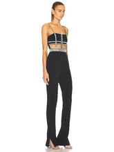 Load image into Gallery viewer, black bandage jumpsuit with rhinestones