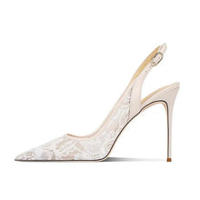 Load image into Gallery viewer, Designer bridal heels white lace heels bride heels designer heels ysl gucci Chloe
