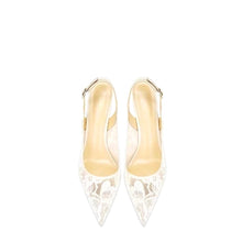 Load image into Gallery viewer, Designer bridal heels white lace heels bride heels designer heels ysl gucci Chloe
