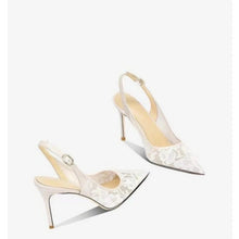 Load image into Gallery viewer, Designer bridal heels white lace heels bride heels designer heels ysl gucci Chloe
