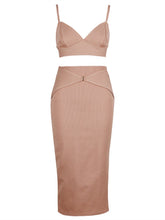 Load image into Gallery viewer, tan bandage skirt and crop top set
